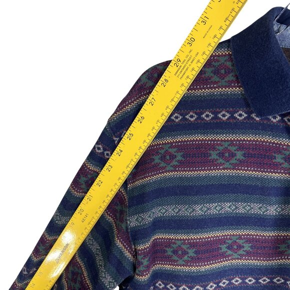 Vintage L.L. Bean Mens M Native Aztec Long Sleeve Polo Shirt 1990 Jamaica Made - Picture 6 of 13